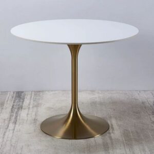 Table ronde Ø70 en quartz artificiel avec pied tulipe doré