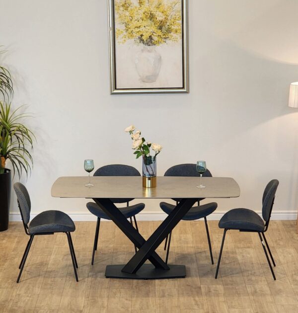 Table rectangulaire en quartz artificiel 160×90 avec pied en X - Image 2