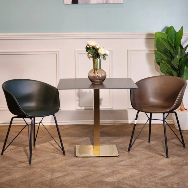 Table carrée 80×80 en quartz artificiel avec pied doré - Image 2