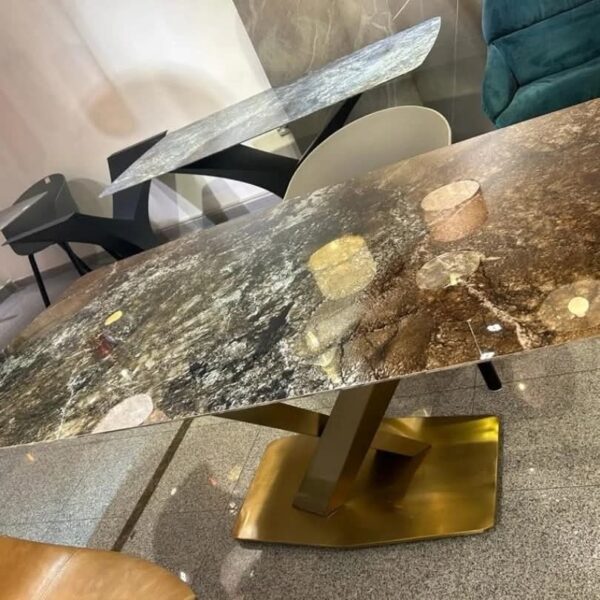 Table 160×90 en quartz artificiel avec pied en X doré - Image 2