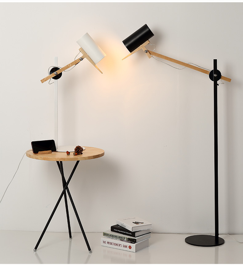 Lampadaire moderne articulé en bois et métal