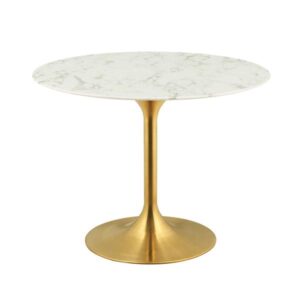 Table ronde Ø80 en quartz artificiel avec pied tulipe doré