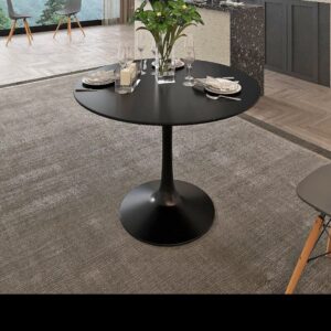 Table ronde Ø70 en quartz artificiel avec pied tulipe noire