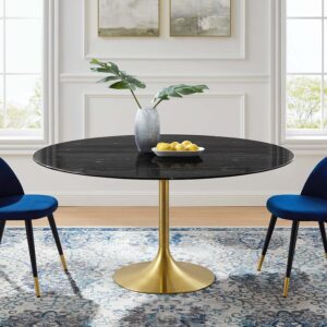 Table ronde Ø100 en quartz artificiel avec pied tulipe doré