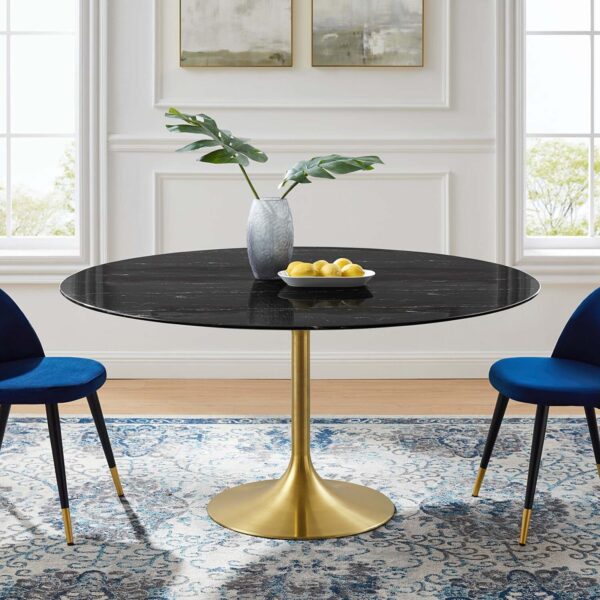 Table ronde Ø100 en quartz artificiel avec pied tulipe doré