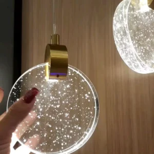 Suspension LED Design "Galaxy" – Disque Acrylique Effet Bulles & Or