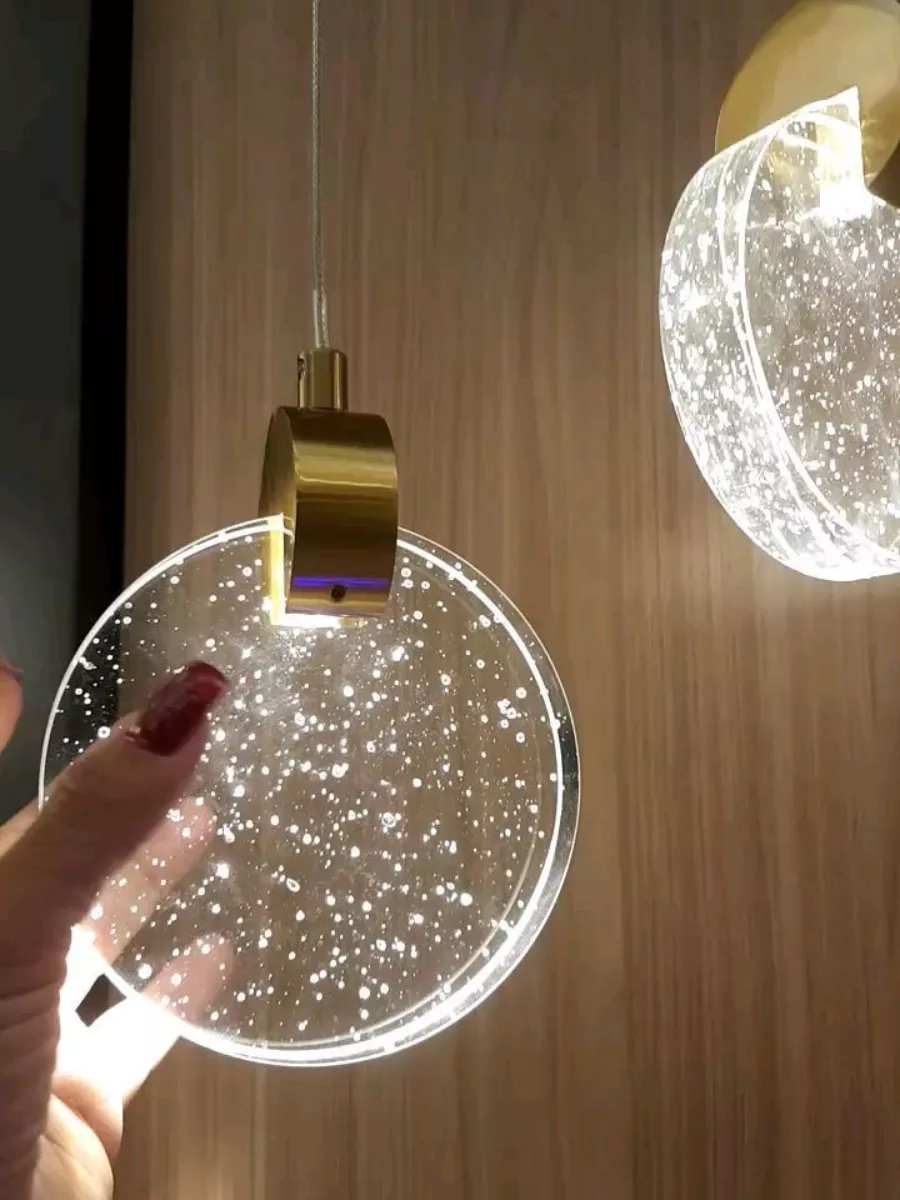 Suspension LED Design "Galaxy" – Disque Acrylique Effet Bulles & Or