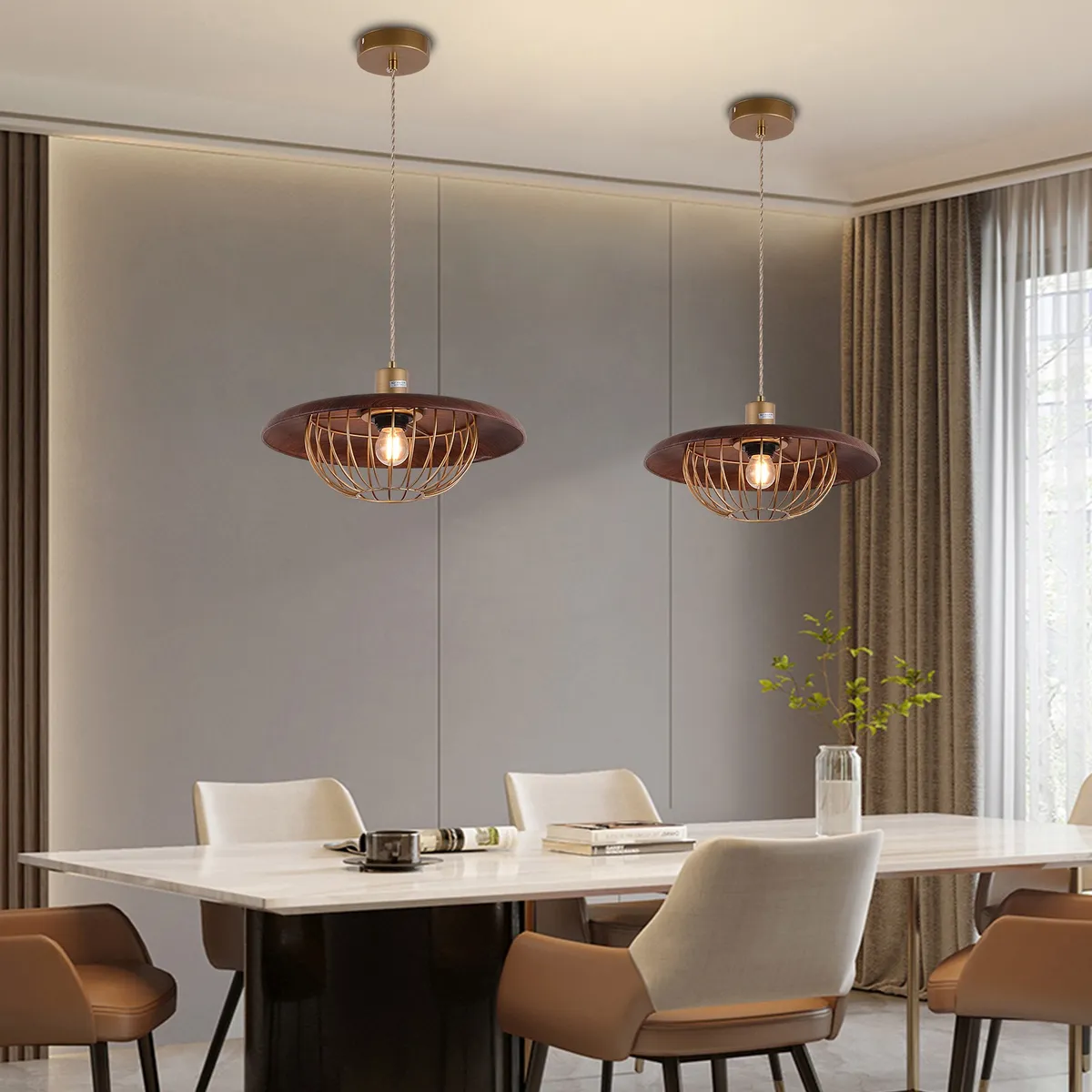 Suspension Industrielle Métal Noir et Cage Cuivrée - Image 4