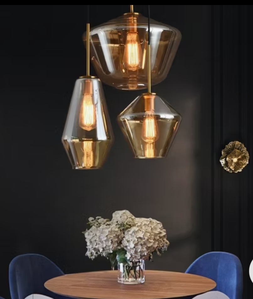 Suspension "Amber Geometry" – Verre Soufflé Ambré - Image 3