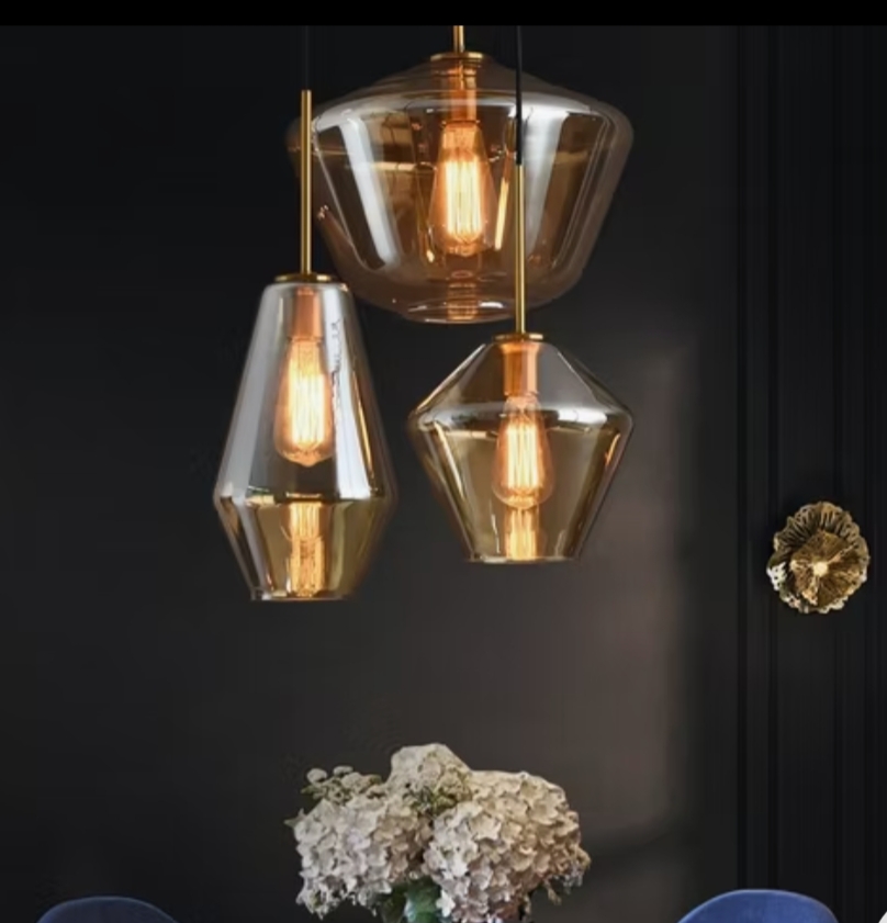 Suspension "Amber Geometry" – Verre Soufflé Ambré - Image 6